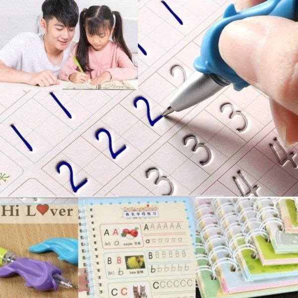 Sank Magic Practice Copybook, Number Tracing Book for Preschoolers with Pen, Magic Calligraphy Copybook Set Practical Reusable Writing Tool Simple Hand Lettering 4 SANK MAGIC BOOK