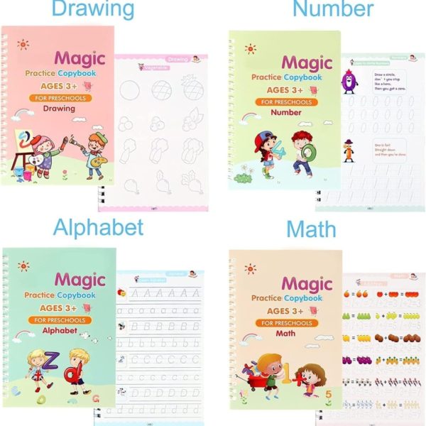 Sank Magic Practice Copybook, Number Tracing Book for Preschoolers with Pen, Magic Calligraphy Copybook Set Practical Reusable Writing Tool Simple Hand Lettering 2 SANK MAGIC BOOK