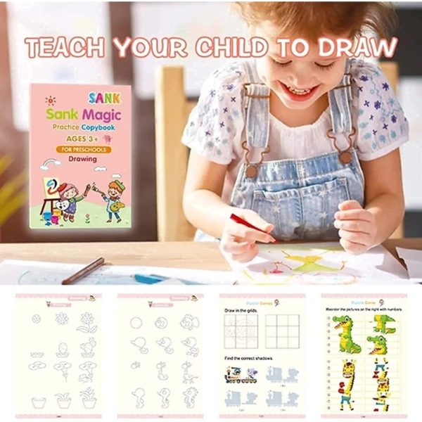Sank Magic Practice Copybook, Number Tracing Book for Preschoolers with Pen, Magic Calligraphy Copybook Set Practical Reusable Writing Tool Simple Hand Lettering 3 SANK MAGIC BOOK